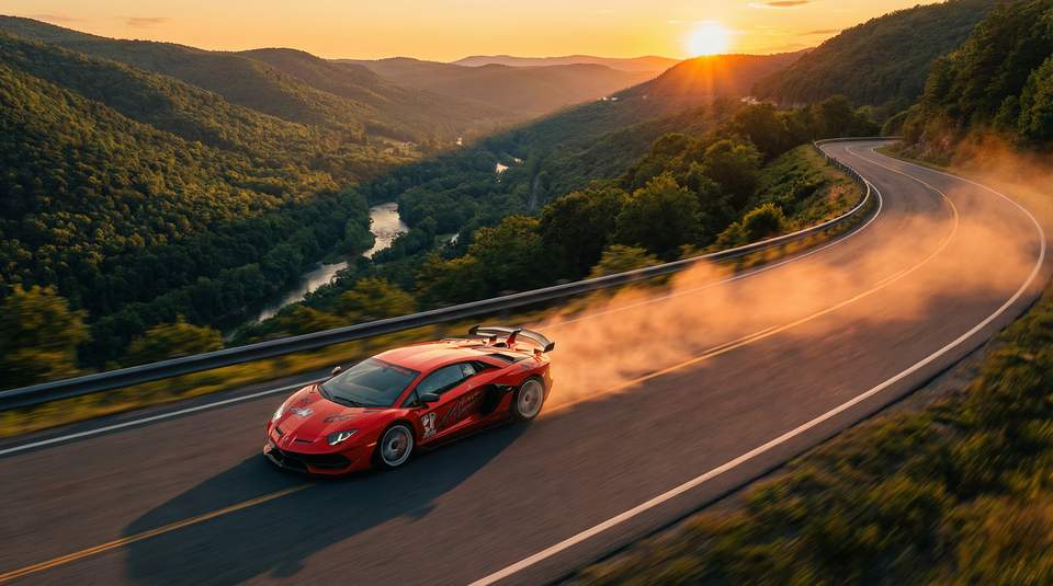 麻豆视频视频：红色Aventador SVJ山路激驾